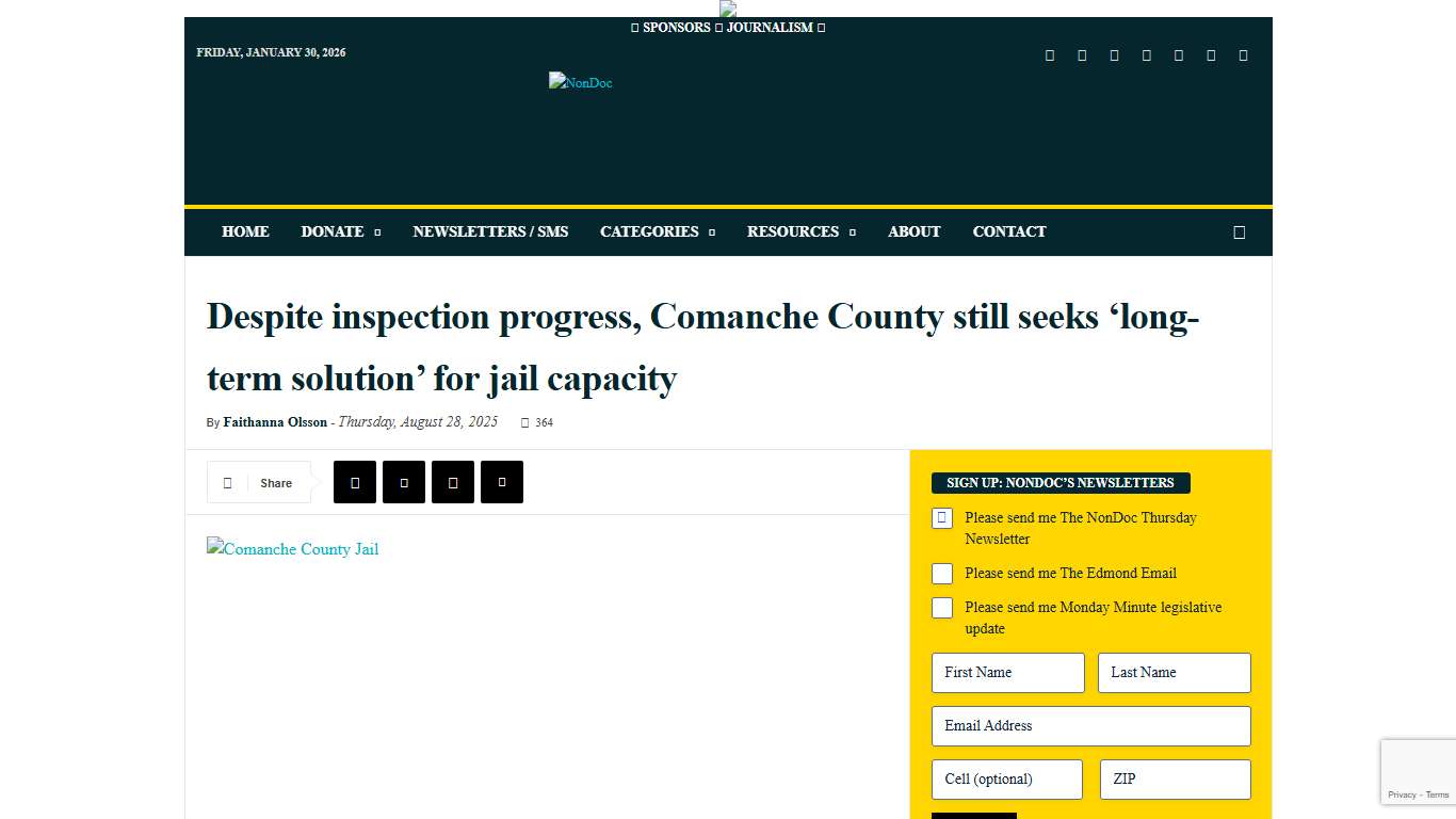 Despite inspection progress, Comanche County still seeks ‘long-term solution’ for jail capacity
